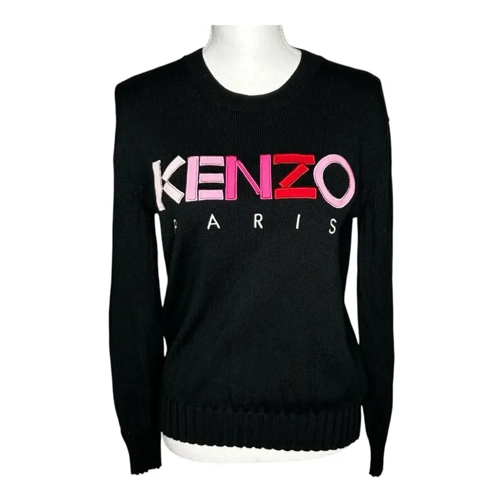 KENZO Paris Wool Jumper Sweater Black Pink Red Small